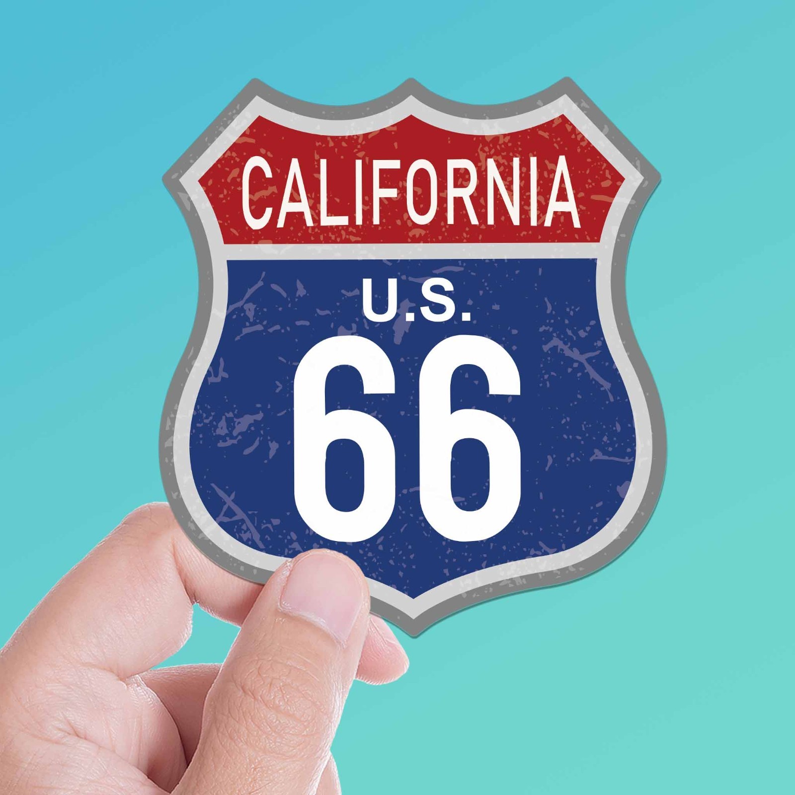 California Blue Route 66 Sticker – Cool CA Vintage Highway Sign Decal for Laptop