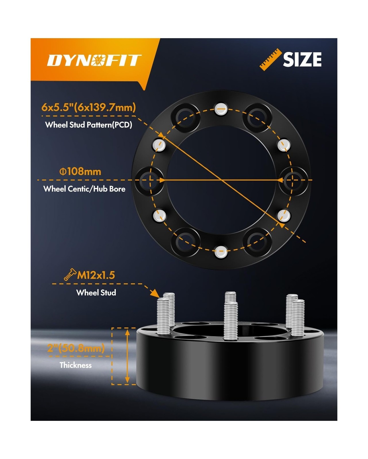 dynofit 6×5.5 Wheel Spacers 2 Inch Compatible with Toyota Tacoma, 4Runner, FJ…