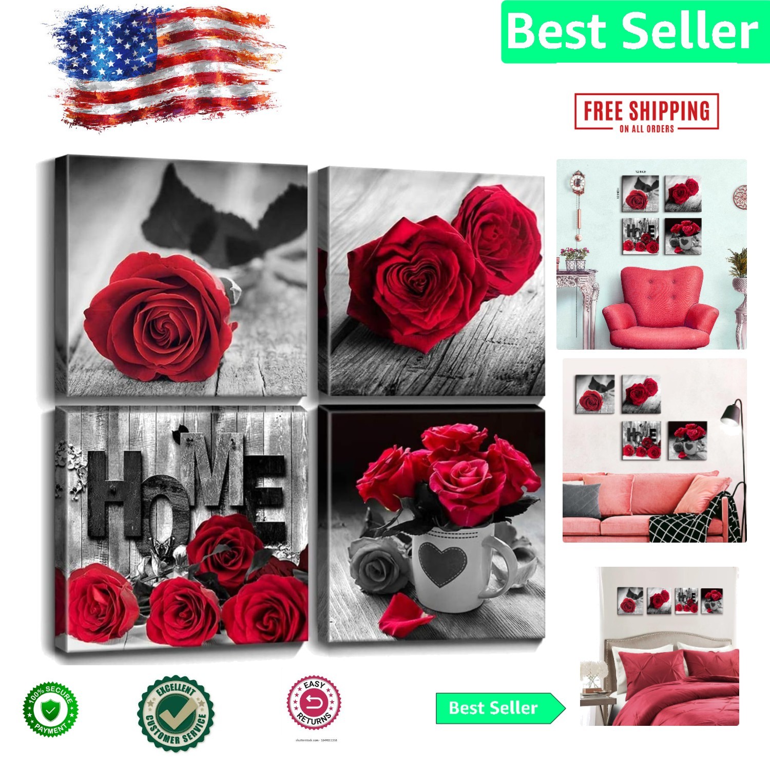 Versatile Floral Canvas Wall Art – 4 Panels 12×12