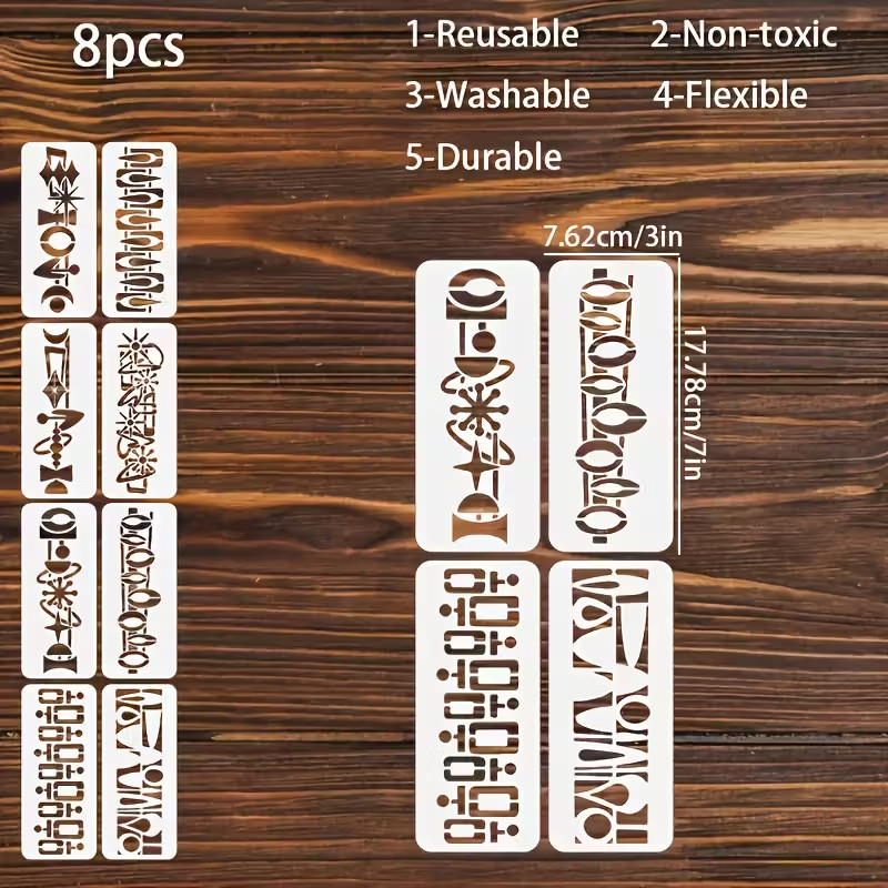 Retro Mid Century Modern Pattern Stencils Reusable – Set of 8 (B3)