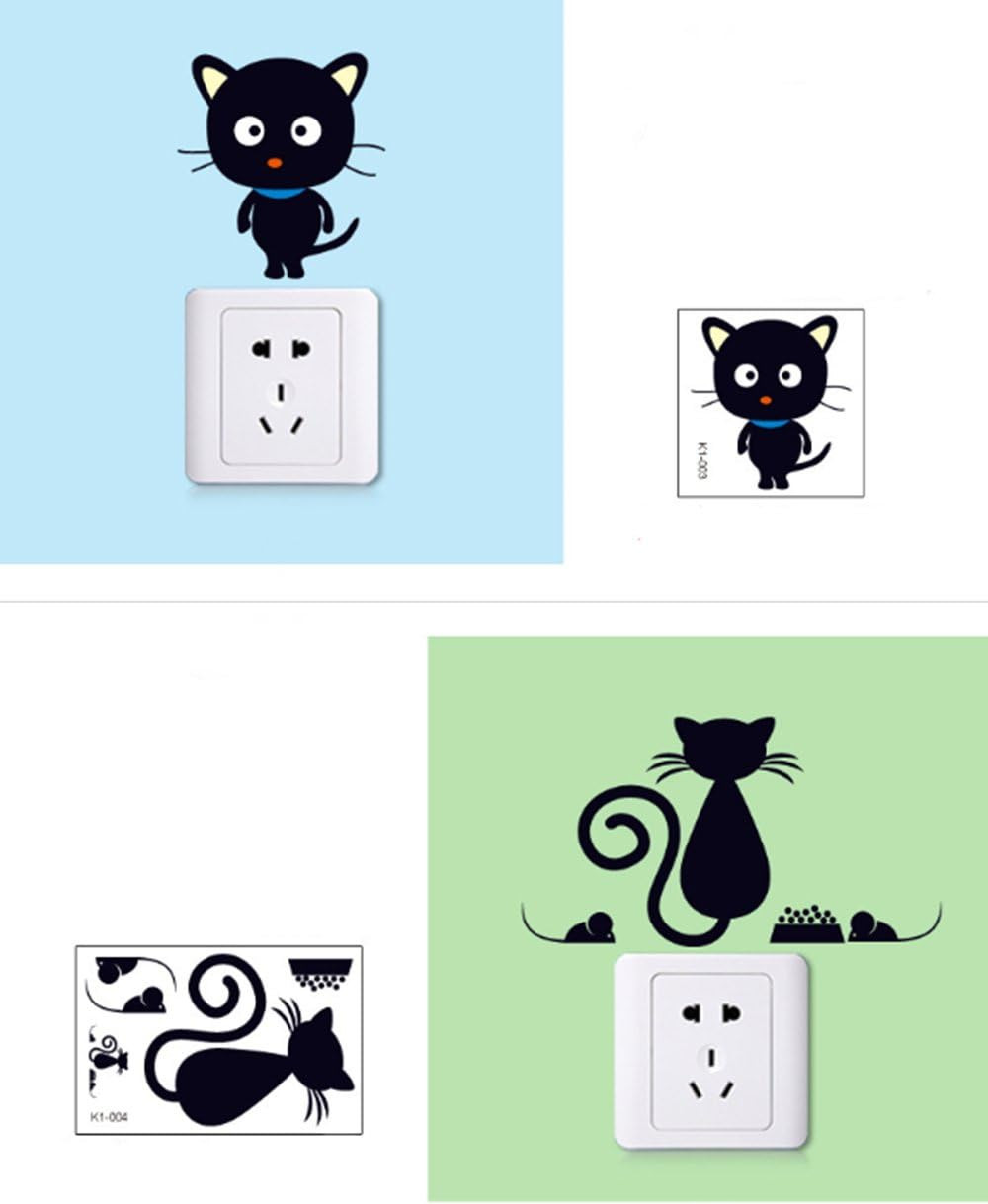 Removable Switch Sticker, 5 Pcs Cute Cartoon Black Cats Wall Sticker, Light Swit