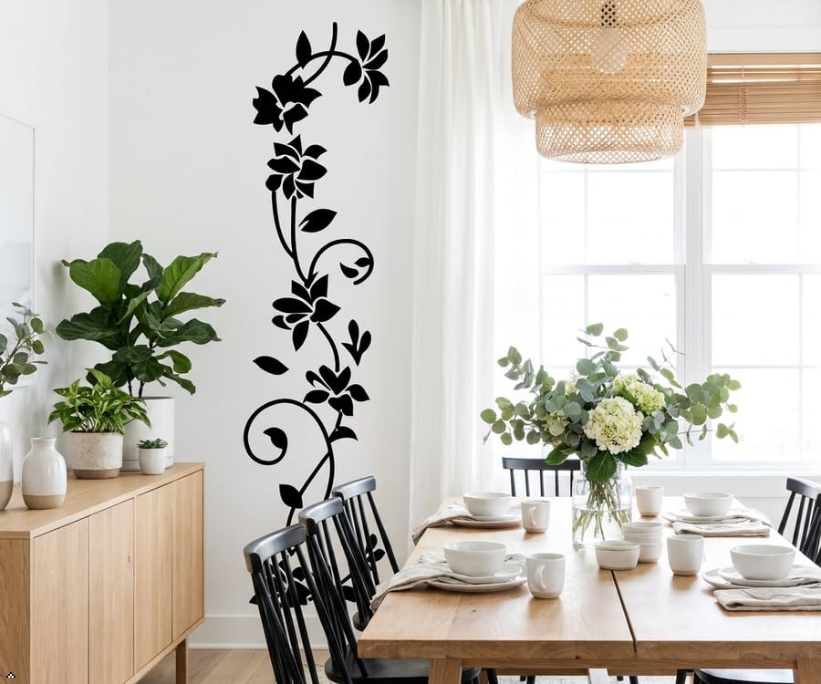 Rattan Flower Removable Vinyl Wall Decor Decal Sticker Black/FlowerRattan Siz…