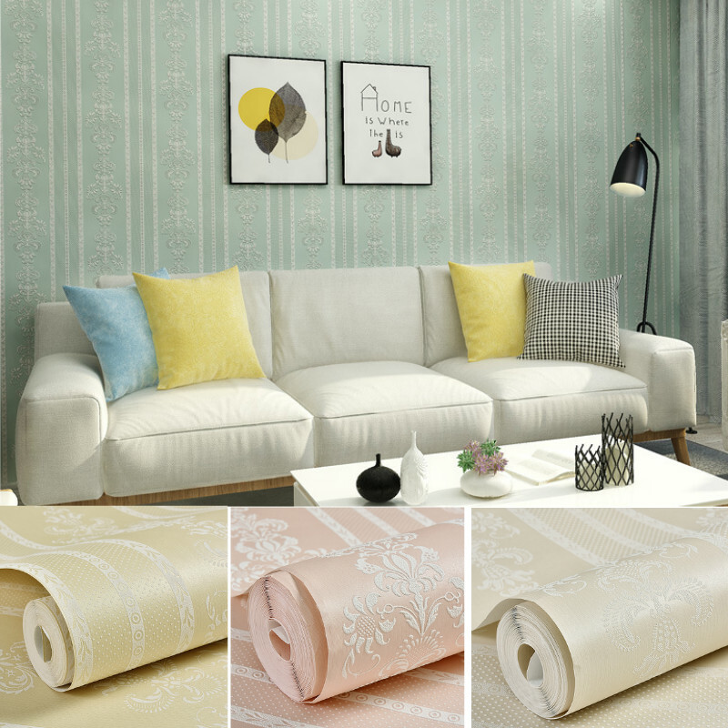 3D Damask Embossed Wallpapers Self-Adhesive Non-woven Wall Stickers Roll