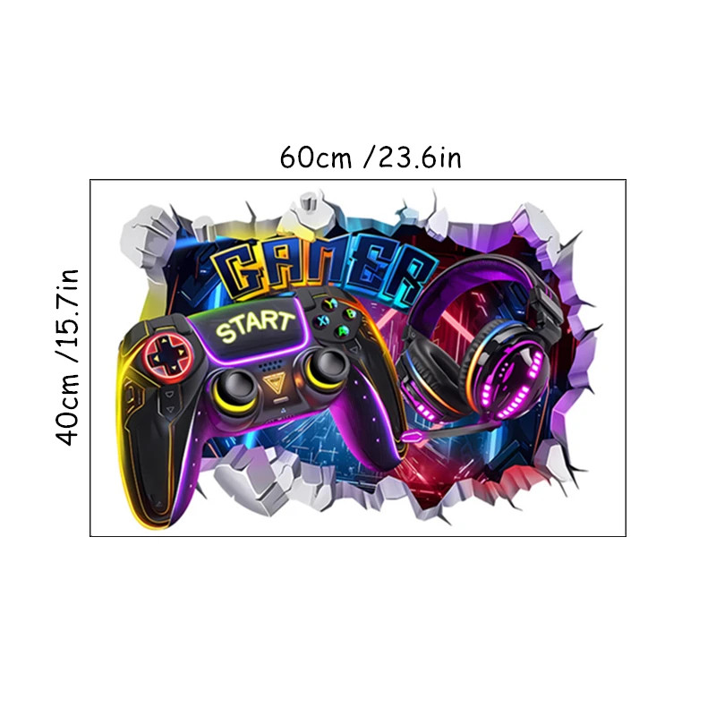 3D Broken Wall Gaming Controller Vinyl Sticker Kids Room Boy Bedroom Decor