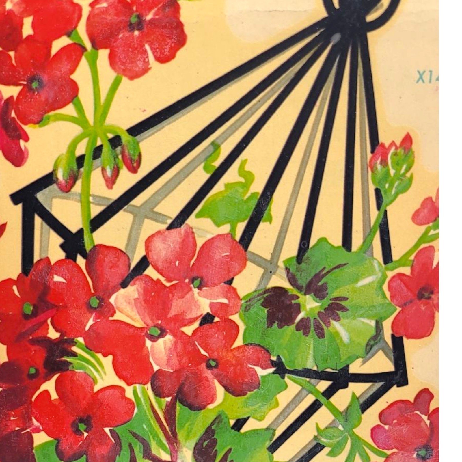 Vintage Meyercord Decorator Water Decal Floral Birdcage Geranium Tile Sticker