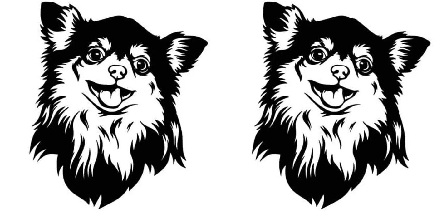 Chihuahua Long Hair 2 Pack Black Vinyl Decals Car Windows Laptop Tablet