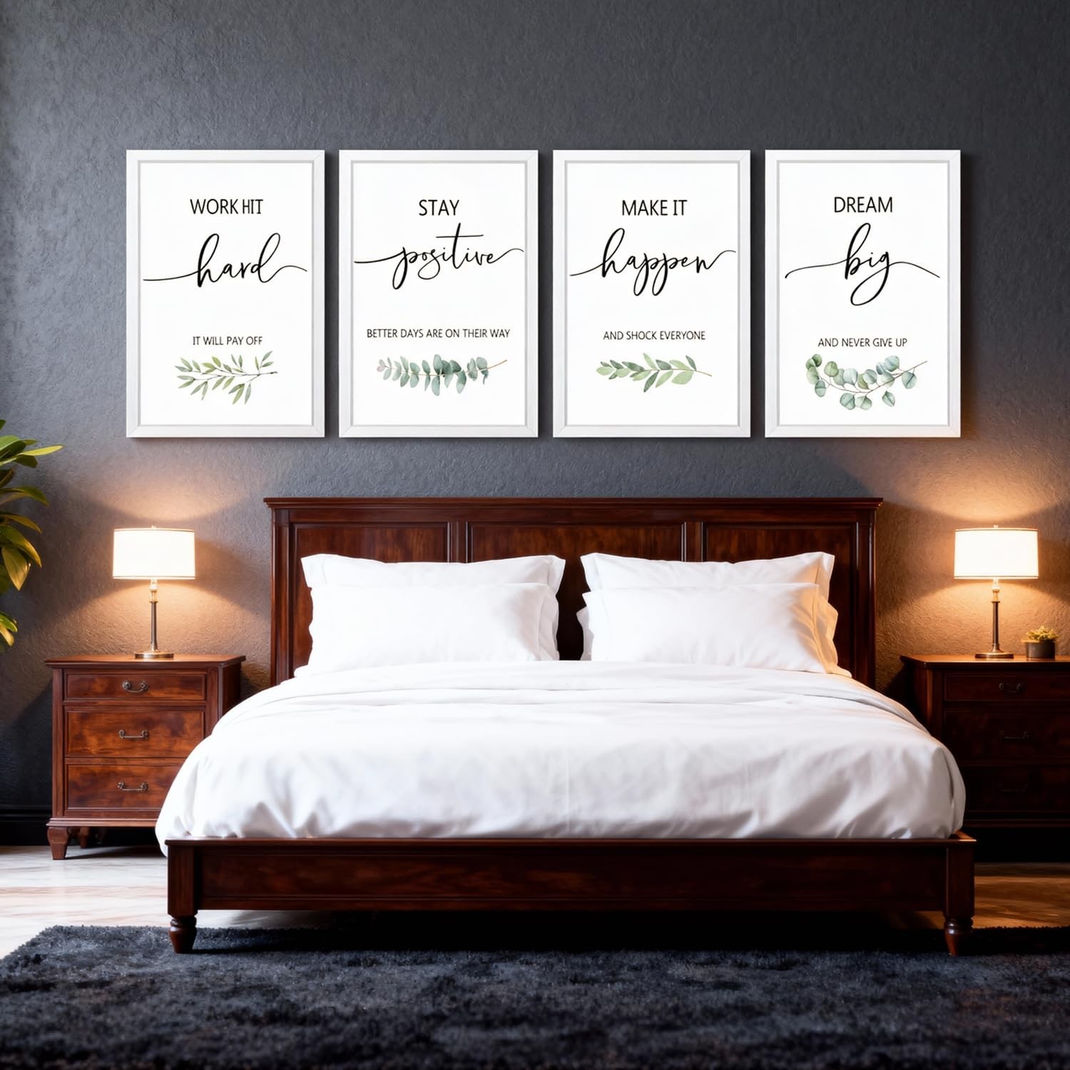 Motivational Wall Art Set of 4, 16 x 11 Inch Framed Inspirational Quotes Prin…