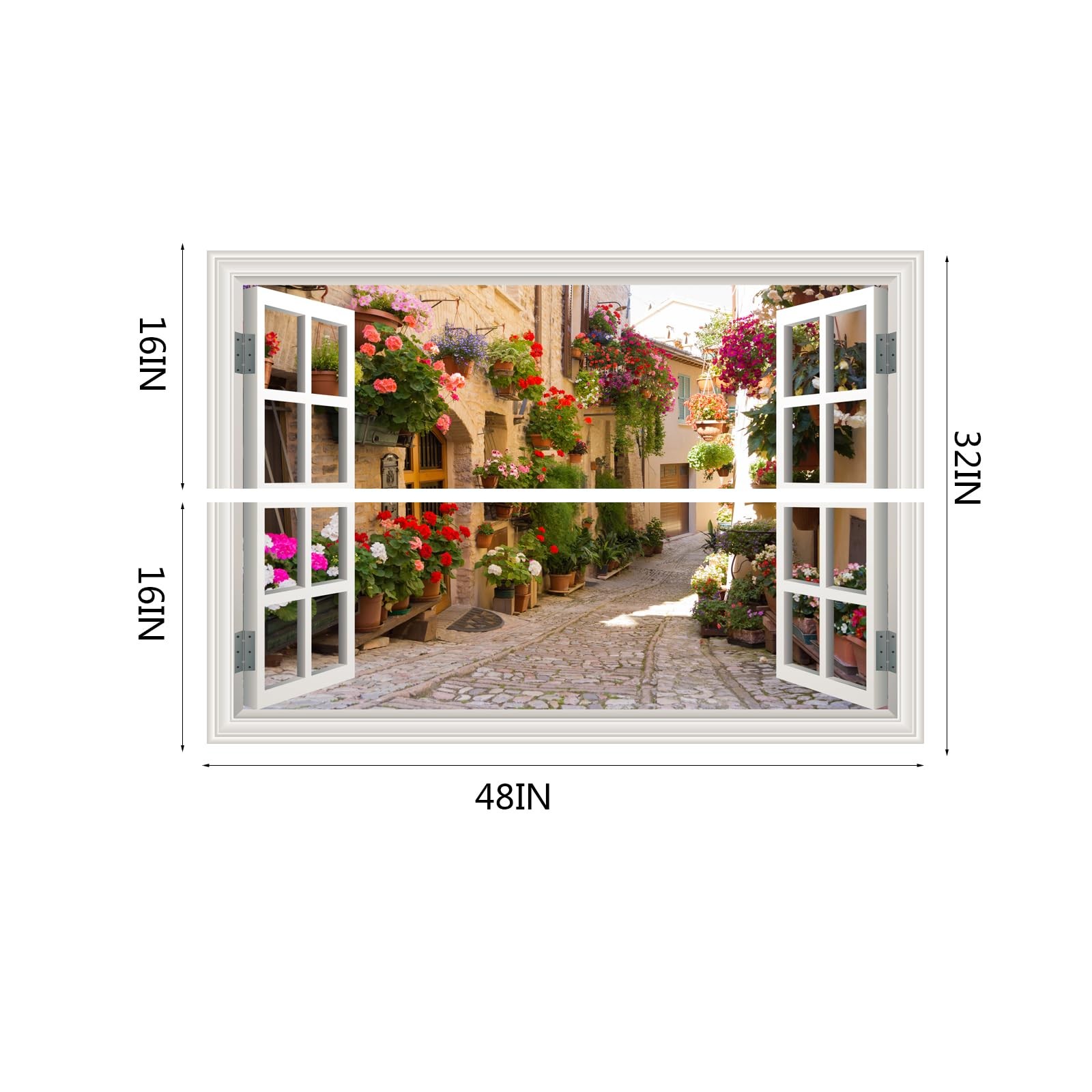 Fake Window Wall Decals Sping Italy Rose Alley Landscape Wall Art Faux Window…