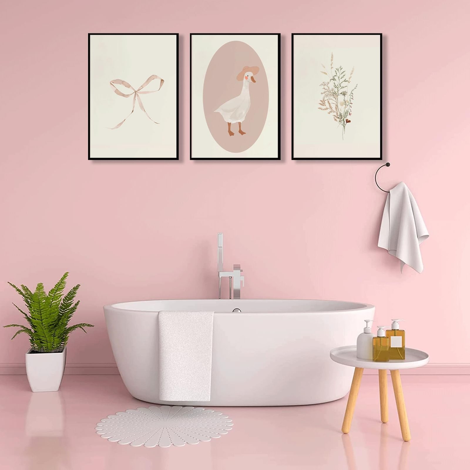 3Pcs Girls Nursery Wall Art Vintage Goose Wall Decor Pictures Pink Bow Poster…