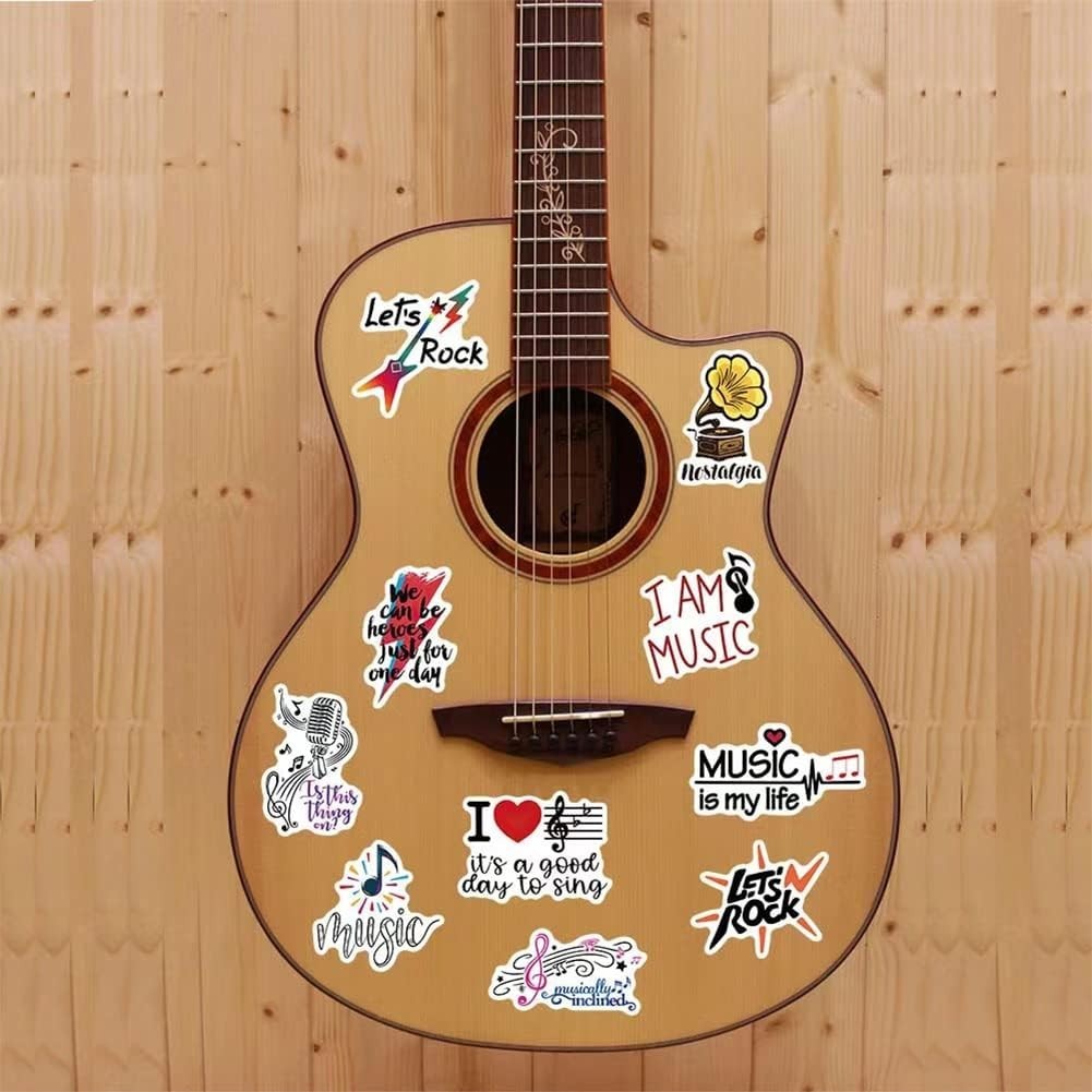 Variety Pack of 50 Waterproof Music Vinyl Stickers for Laptops, Cars & More
