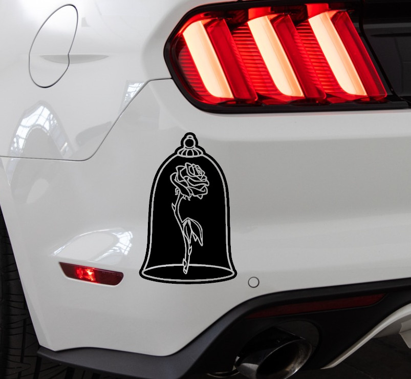 Beauty and the Beast Rose Indoor/Outdoor Matte Black Vinyl Decal 3.75"x5.8"