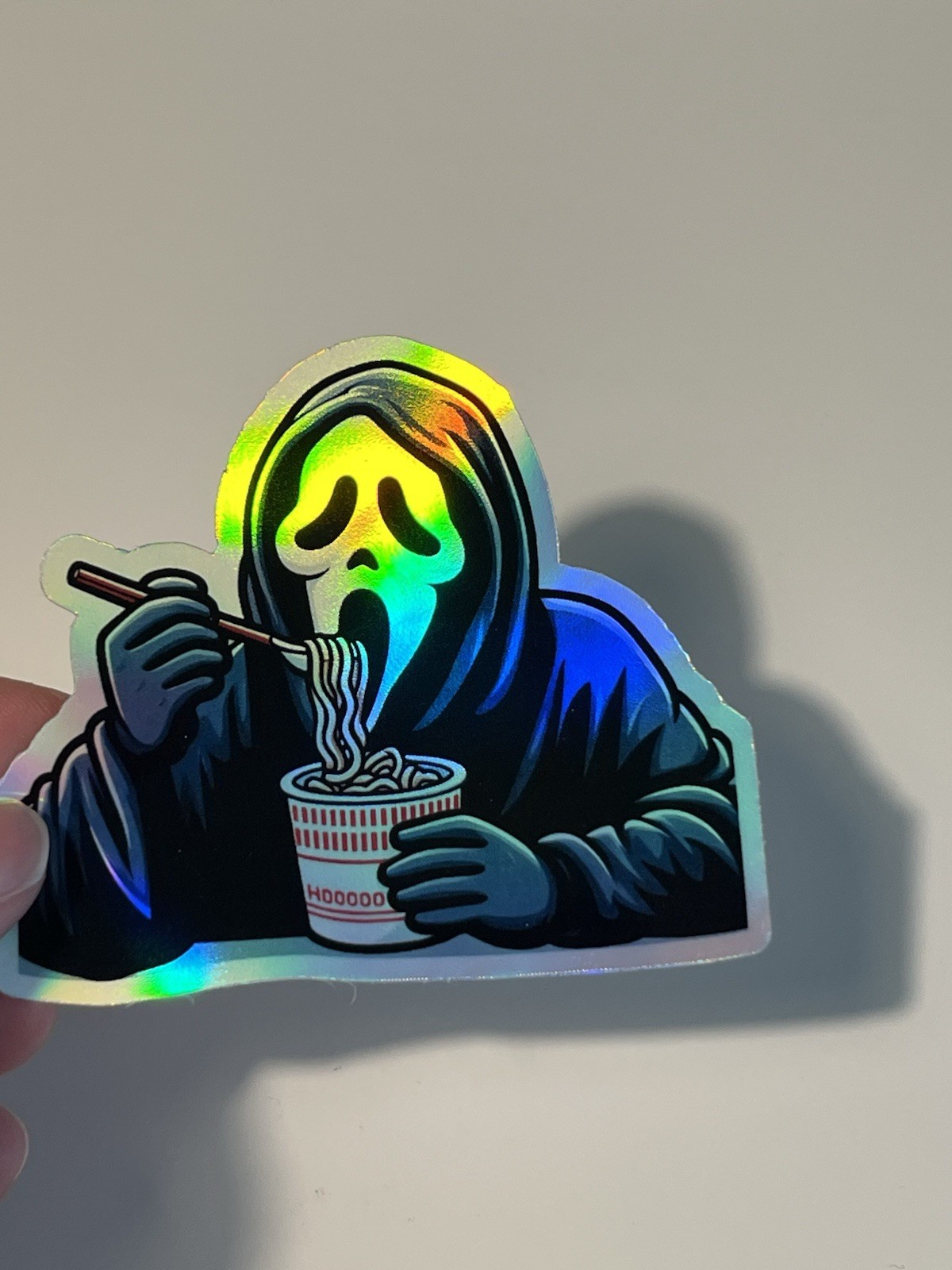 Ghostface Eating Ramen noodle 3 Inch Holographic Sticker