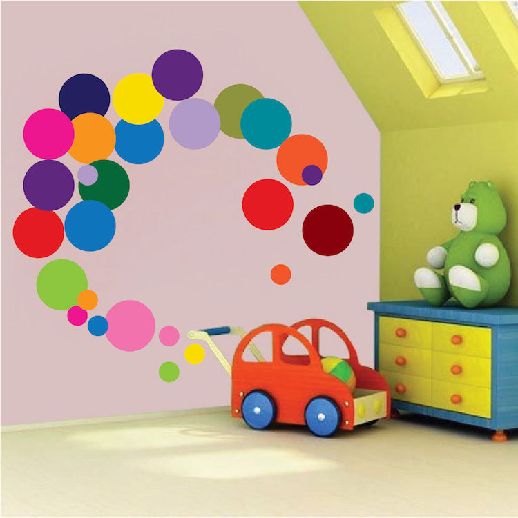 Colorful Dots Wall Decal Mural Removable Colors Circles Custom Layout Color, d11