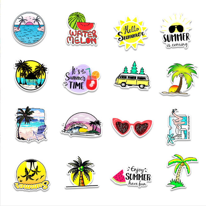 50 Pcs Stickers Summer Vacation Beach Tree Luggage Skateboard Car Phone Vinyl