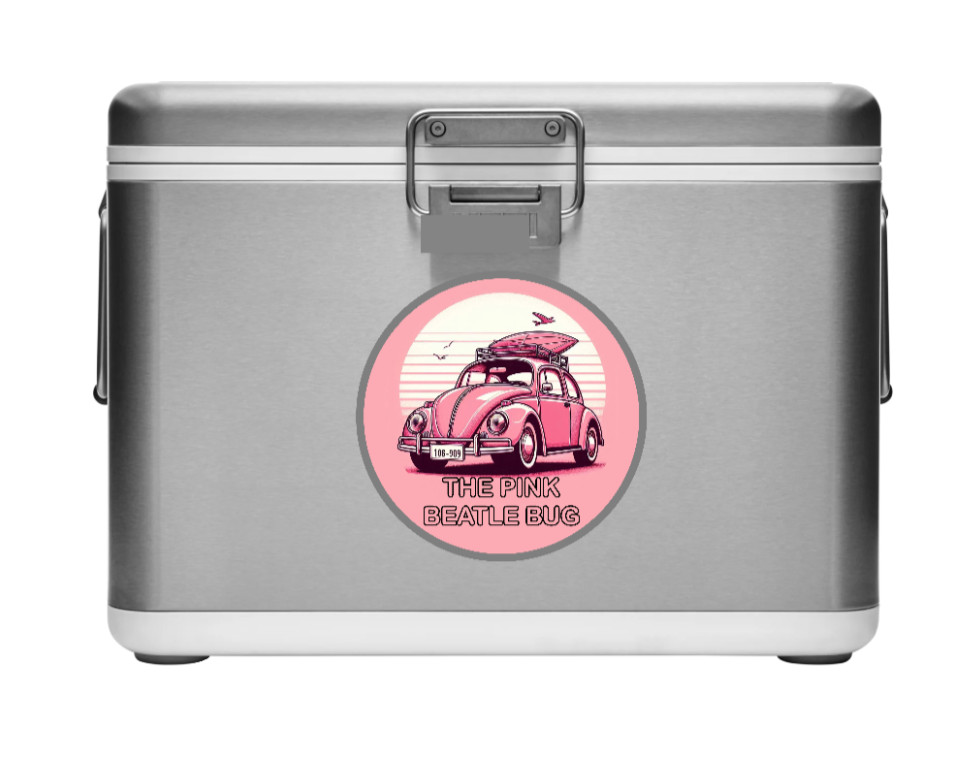 Car Classics "VW Beatle Bug Pink " – 4" Handcrafted Vinyl Decal Vehicle Cooler