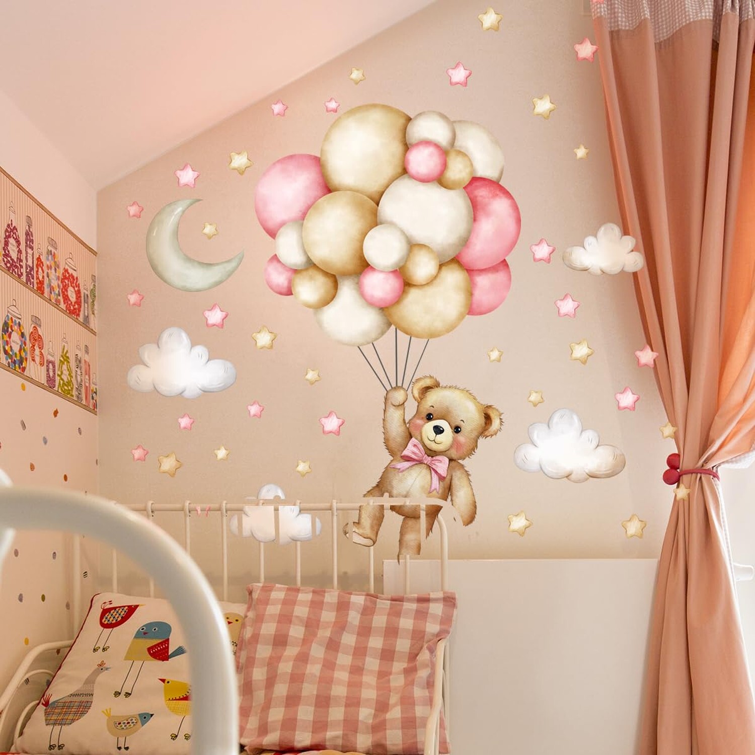 Teddy Bear Wall Decals, Cartoon Animal Wall Decals, Balloon Wall Stickers Sta…
