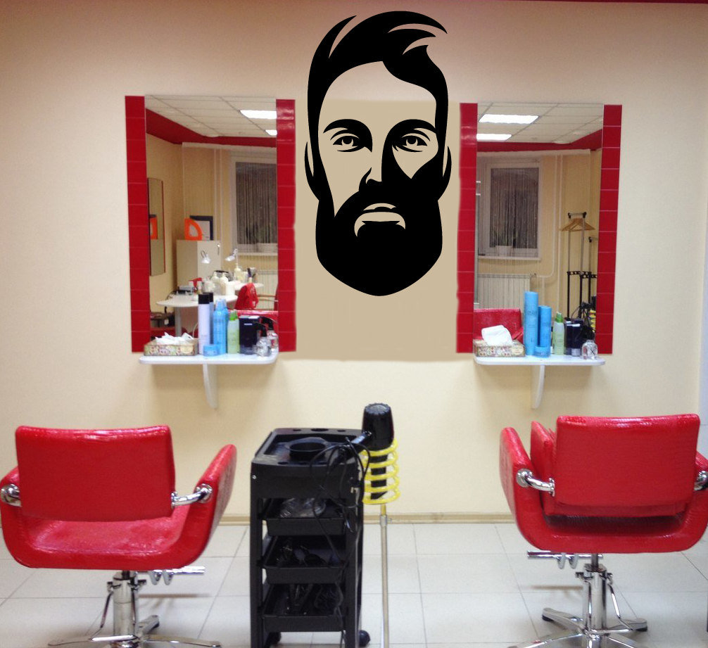 Wall Vinyl Decal Barber Shop Salon Moustache Haircut Scissors Hall Decor z4738