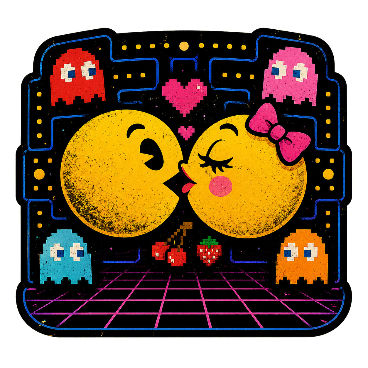 Pac Man Mrs Pac Man Love Sticker Retro Arcade Couple Gamer Vinyl Decal