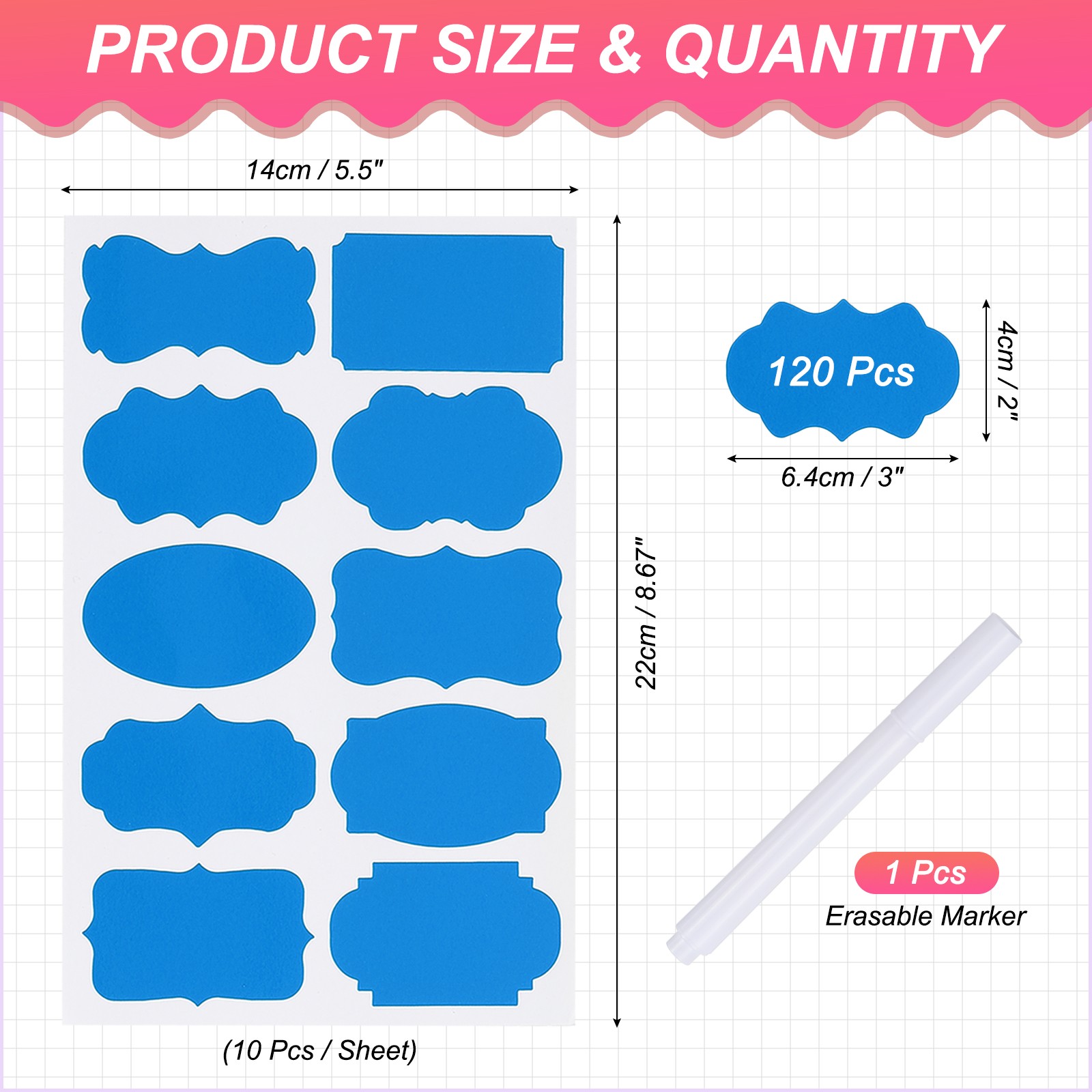 120 Pcs Chalkboard Labels for Jars, 2" x 3" Gift Stickers Labels, Dark Blue