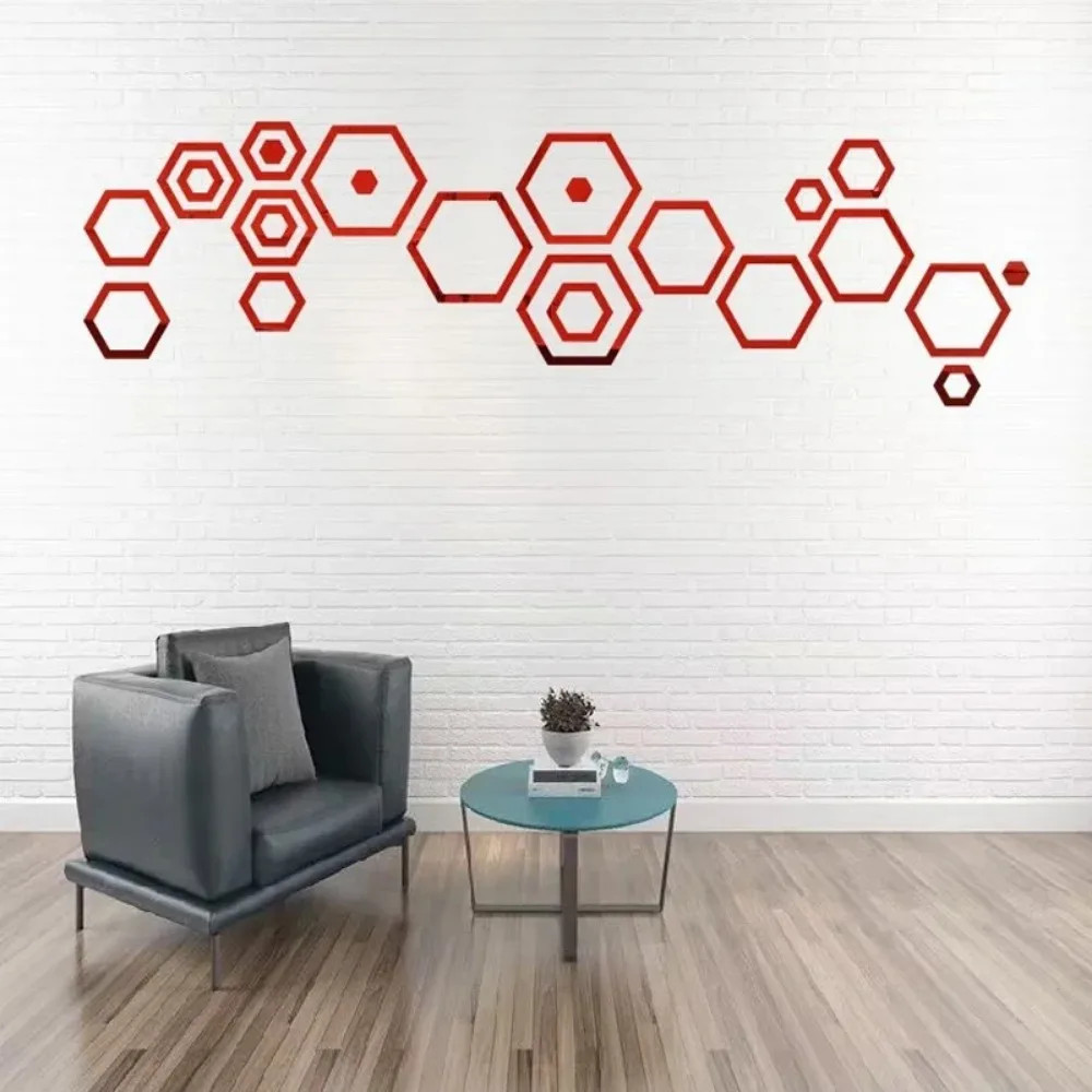 Hexagonal Mirror Stickers 24pcs Acrylic 3d Bedroom Self-adhesive Decoration Home