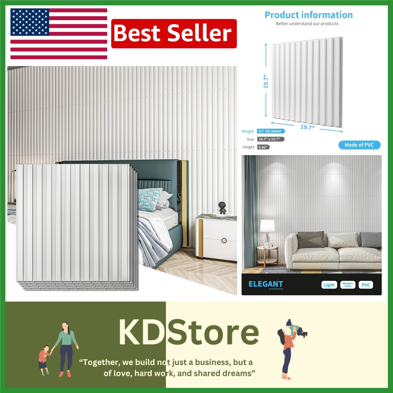 Elegant 3D Fluted Textured Wall Panel Kit – Pack of 12, 19.7 x 19.7 in., White