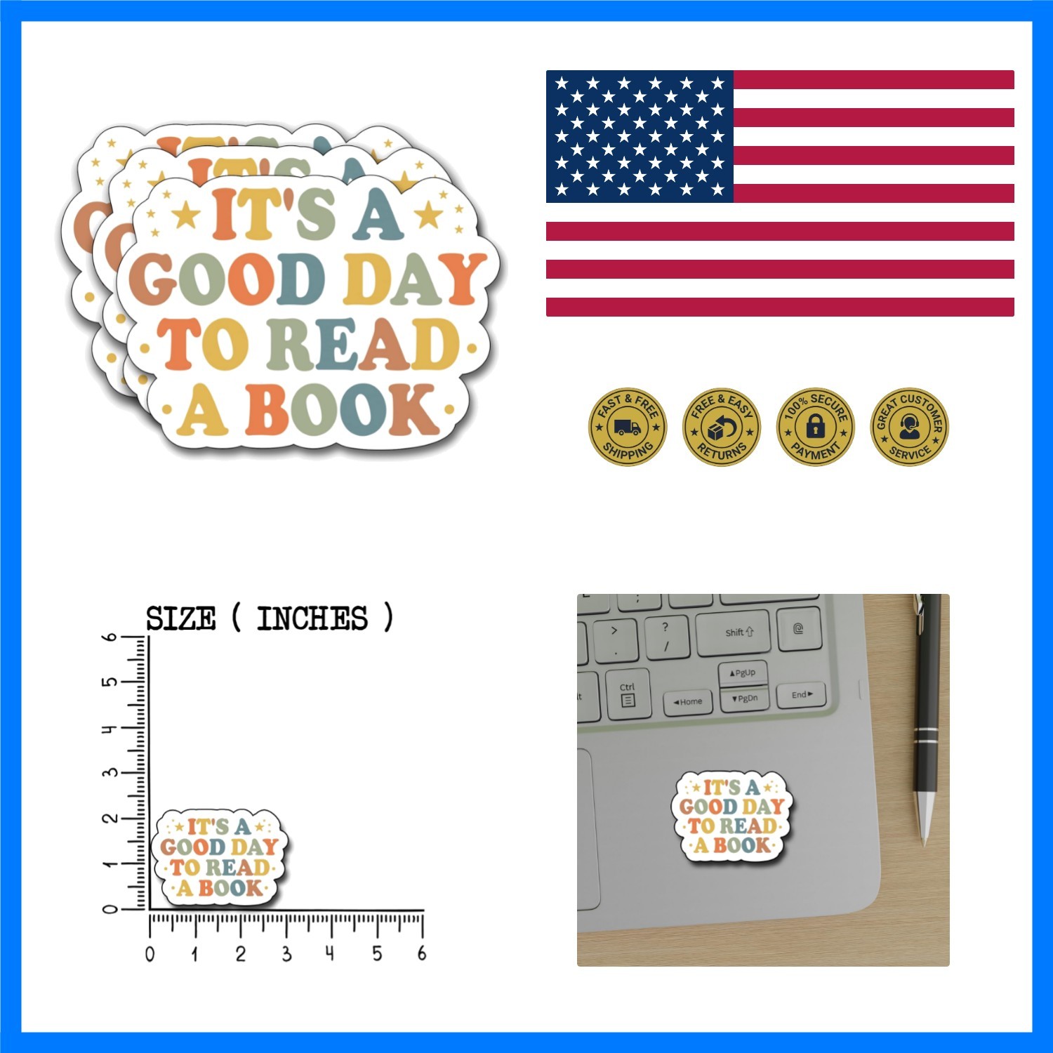 3Pcs It's A Good Day to Read A Book Sticker, Decorate Books Laptop Phone, Wat…