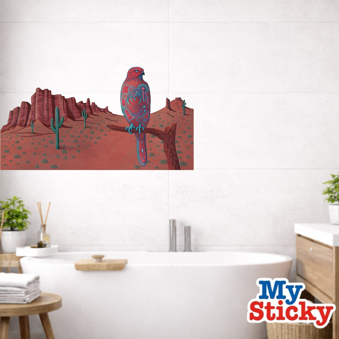 Geometric Desert Hawk Decal Southwestern Mesa Bird Boho Wildlife Wall Art Decor