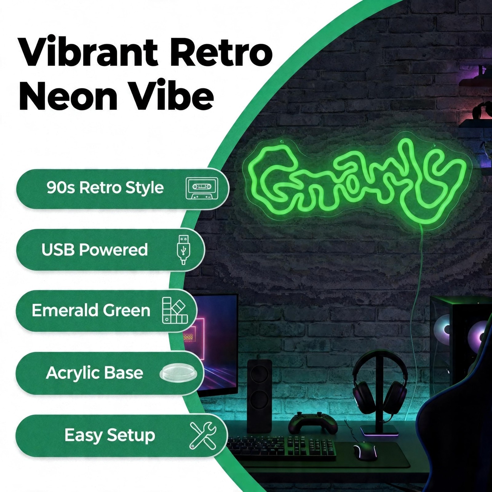 Gnarly Neon Sign, Green LED Wall Art, 16.5×7 Inch, USB Powered, Graffiti Font…