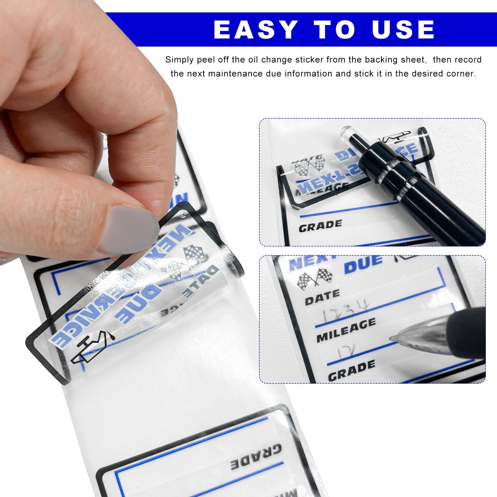 300PCS Oil Change Stickers, 2" × 2" Transparent No Residue Oil Change Reminde…