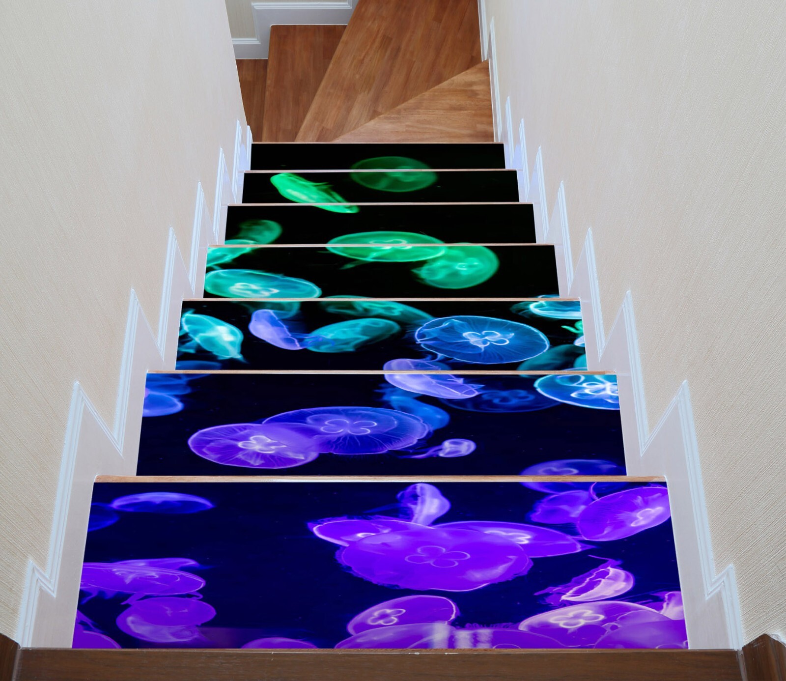 3D Green Jellyfish W95 Stairs Risers Decoration Photo Mural Vinyl Wallpaper Vera