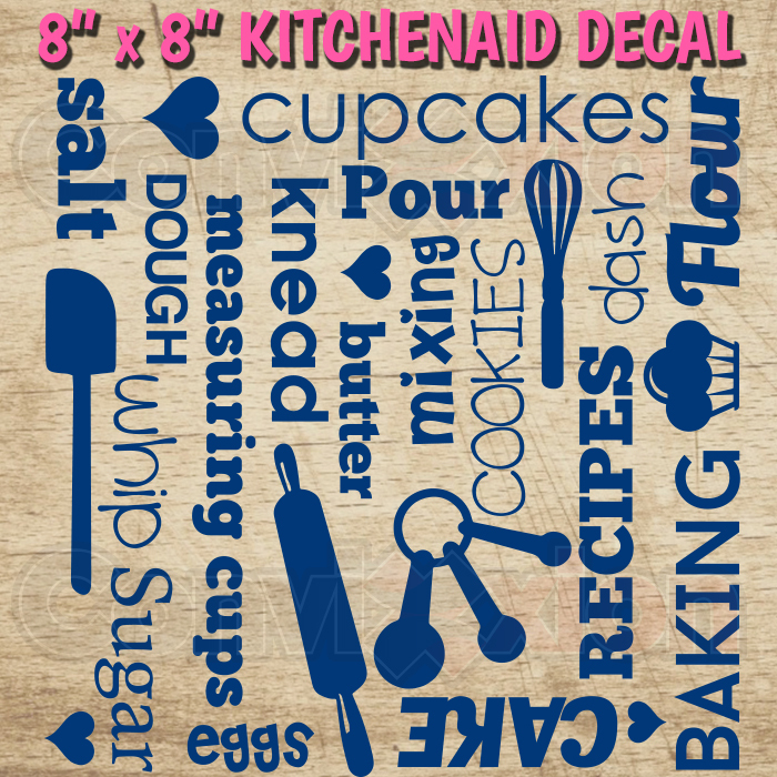Kitchenaid Mixer Decal Wrap 8" x 8" Sheet Baking Subway Words Professional Vinyl