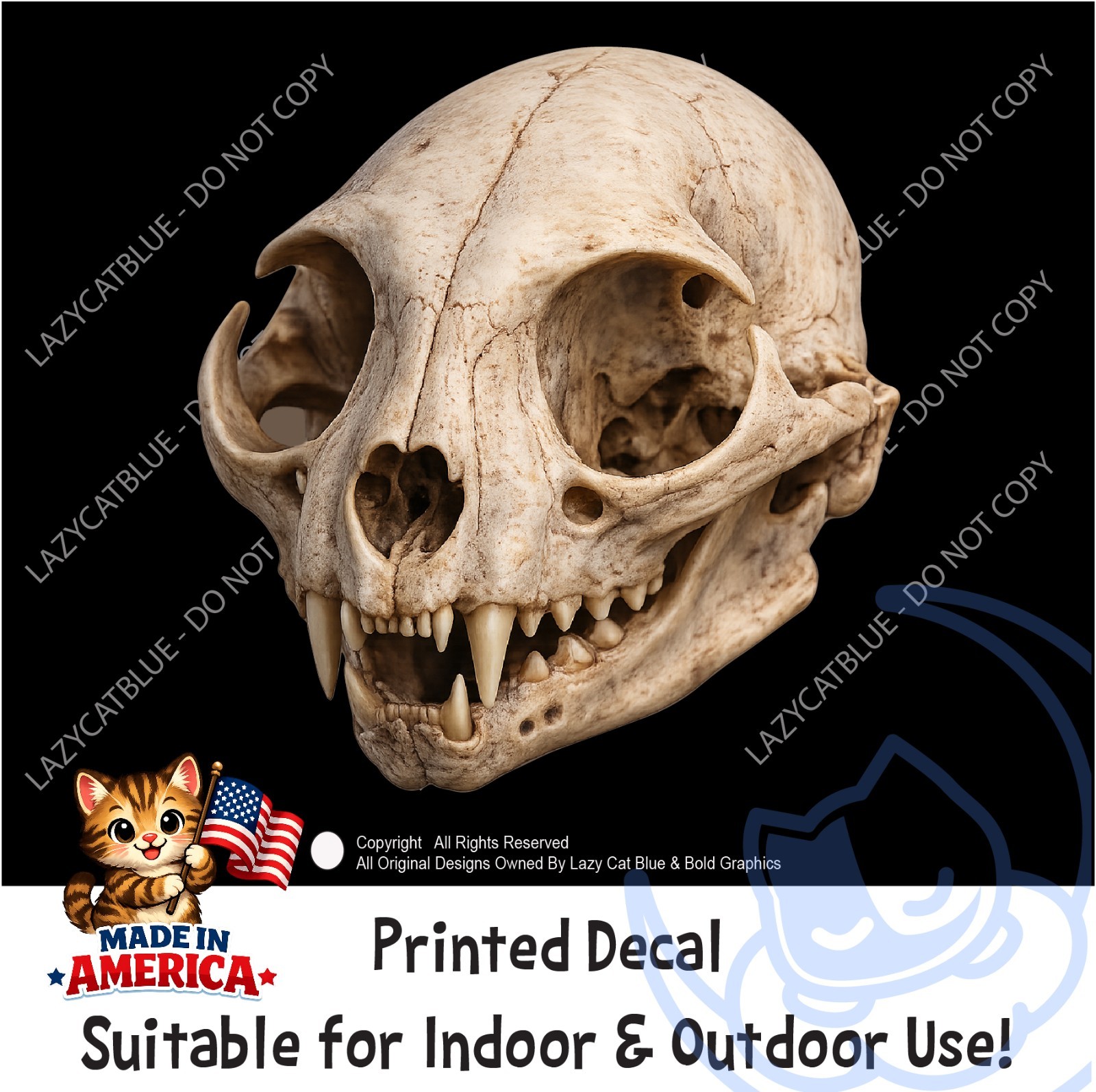 Cat Skull Decal Sticker Realistic Skeleton Bones Goth Oddities Feline Vet RVT