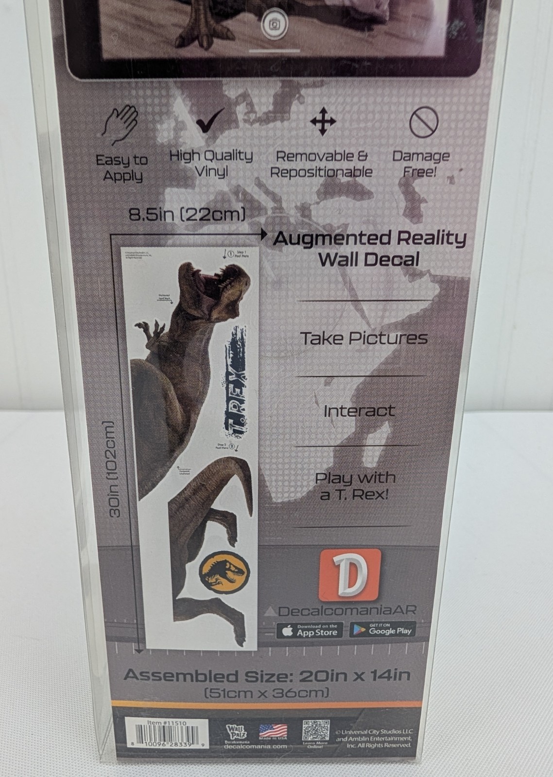Decalcomania Jurassic World T-Rex Wall Decal Augmented Reality Easy to Apply New