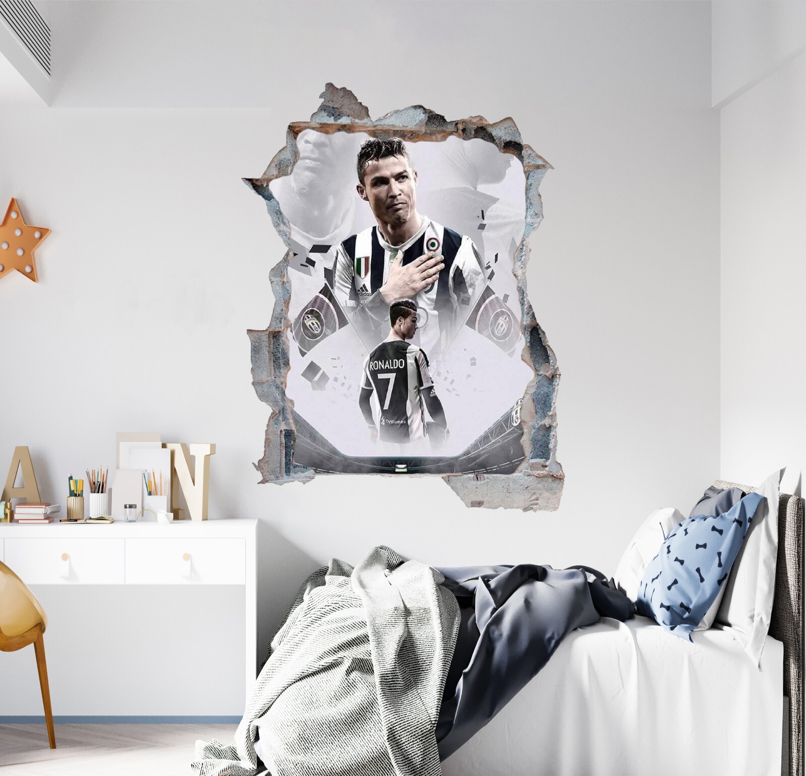 Cristiano R Wall Sticker | CR Sport 3D Smashed Sticker Removable Vinyl Soccer