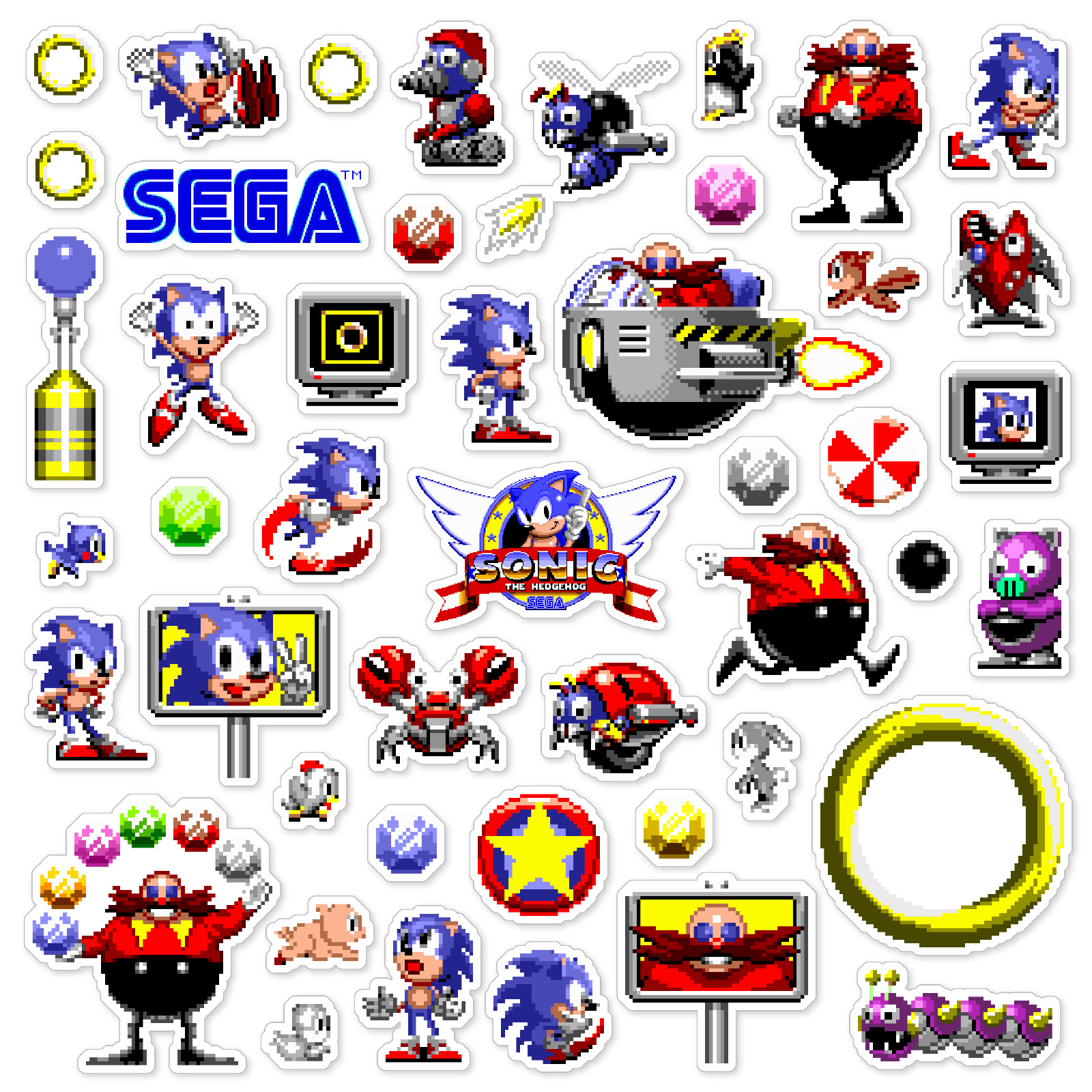 Sonic the Hedgehog 1 Stickers Sega Genesis Pixel Art 46 Sticker Pack