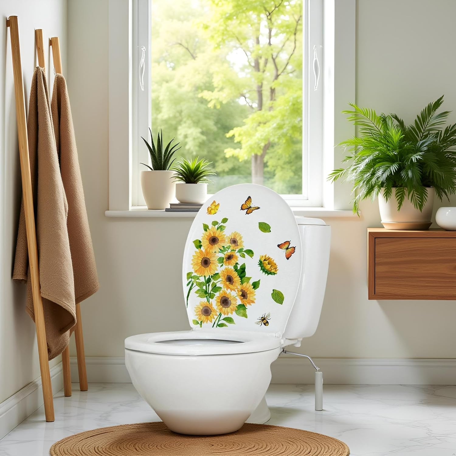 Sunflower Butterfly Bathroom Toilet Sticker Self-Adhesive Waterproof PVC Wall Mu