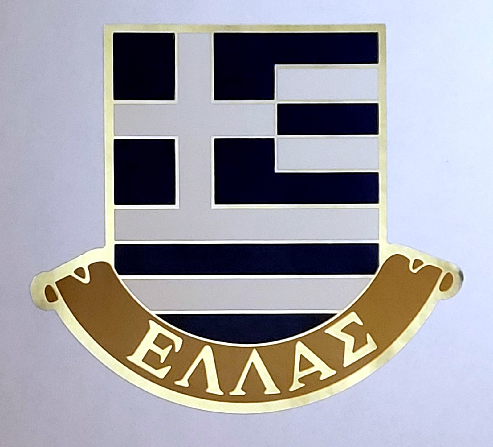 Two (2) Greek Greece Flag Gold Framed 3” x 3.5” Car Body & Bumper Decal Stickers