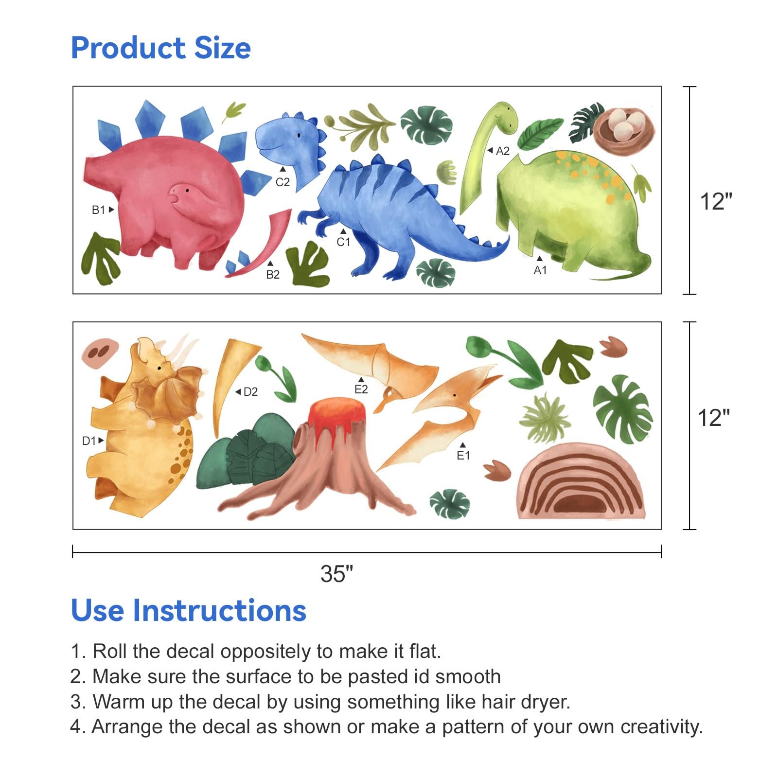 Dinosaurs Wall Decals Stickers, Dino Playroom Decor Neutral for Kids, Nursery…