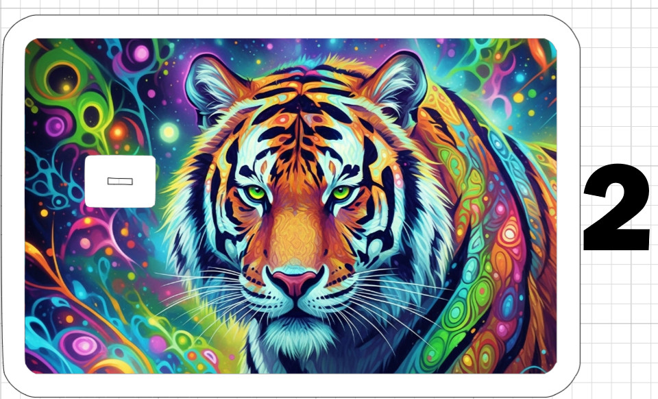 Acid Trip Tiger ATM Debit Credit Gift Card Sticker Skin Rainbow Neon Retro Cat