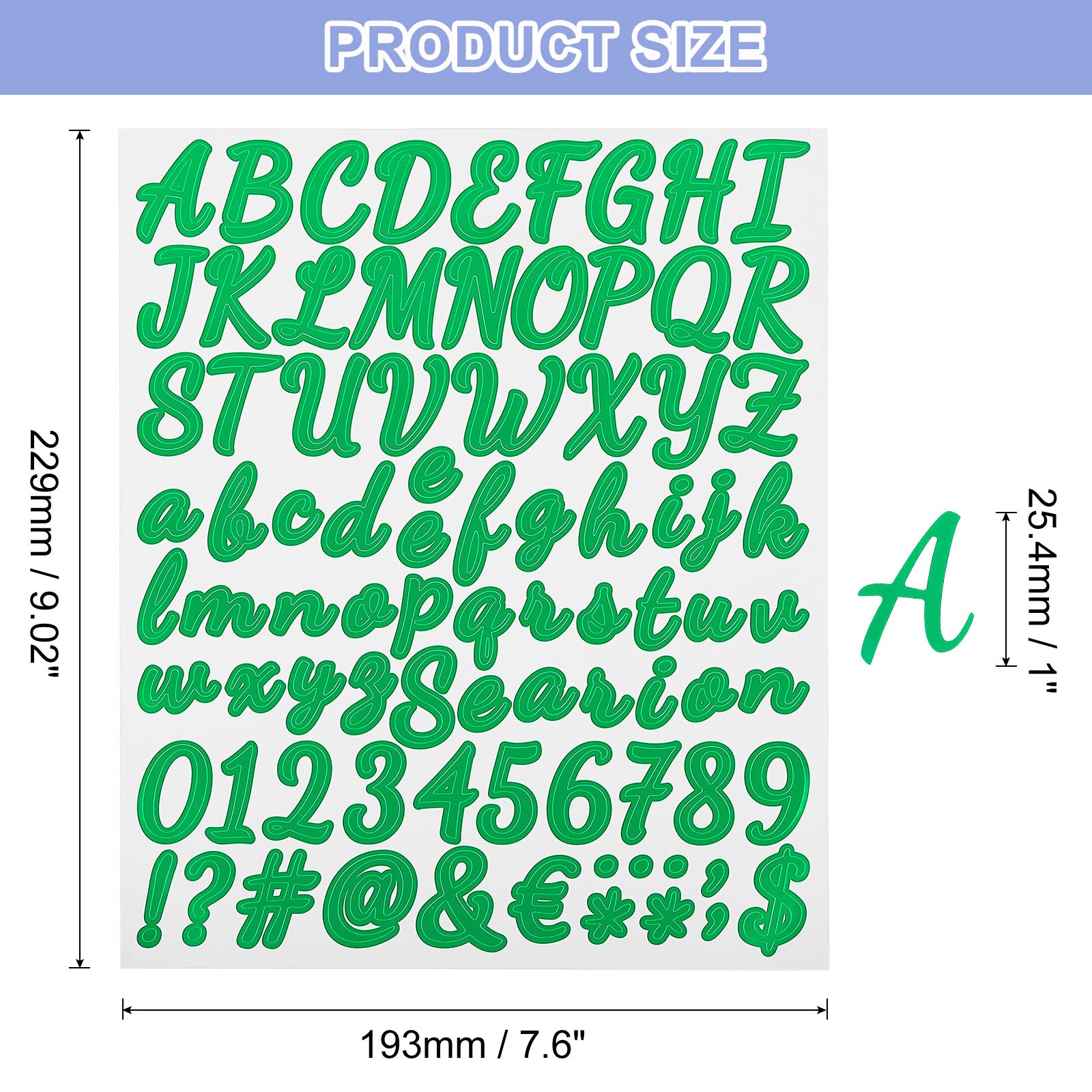 Numbers & Letters Stickers 672pcs, 8 Sheets (Green, 1")