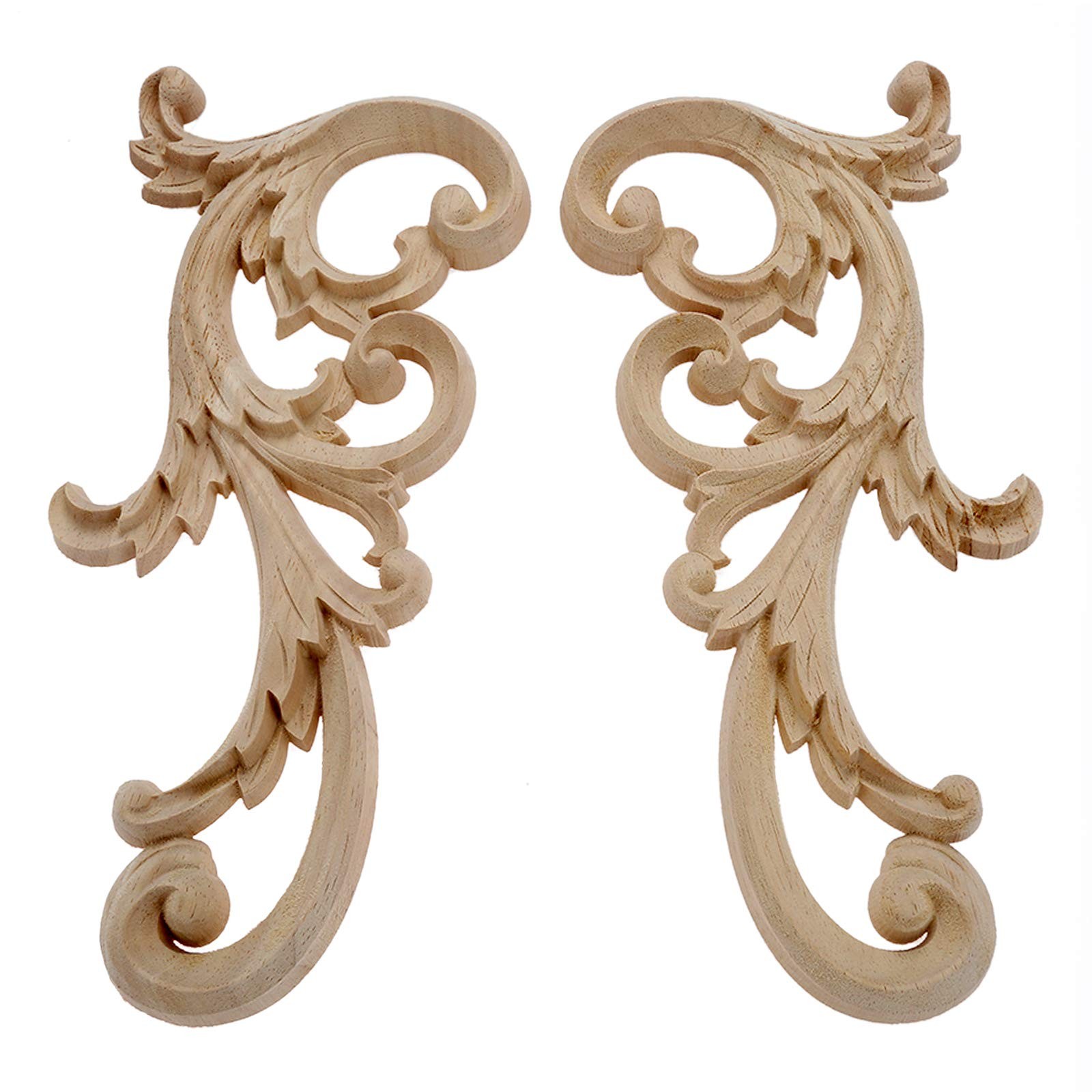 2-Pair Clear Carved Wood Appliques Onlay, 24x12cm/9.45×4.72inch, Door Decorat…