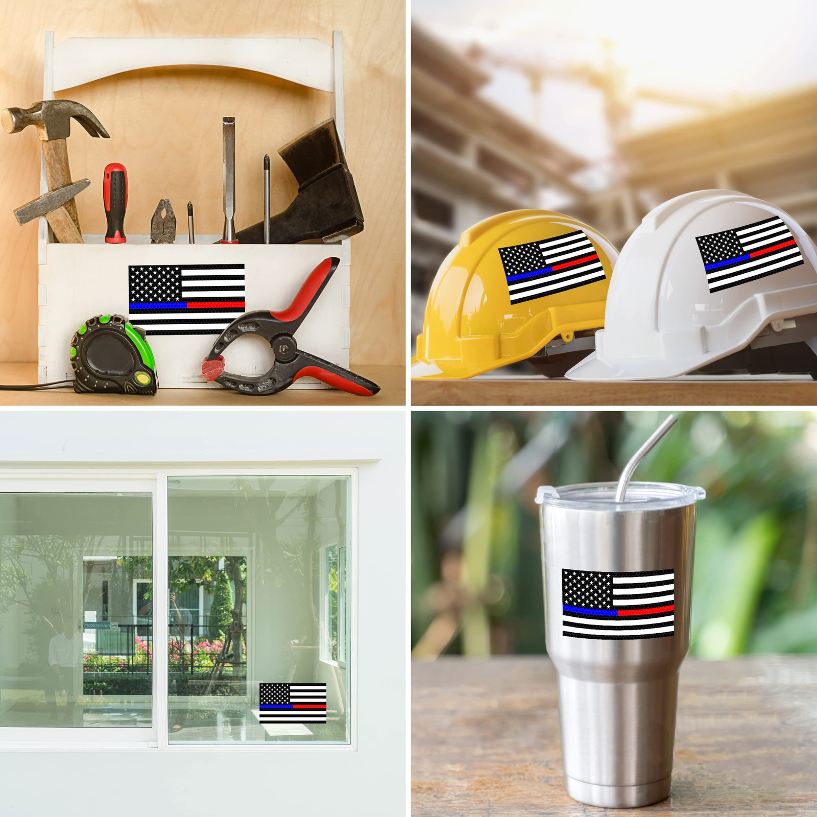 3PC Reflective Red and Blue Line Decal – 5×3 Inches – USA Thin Blue Red Line …
