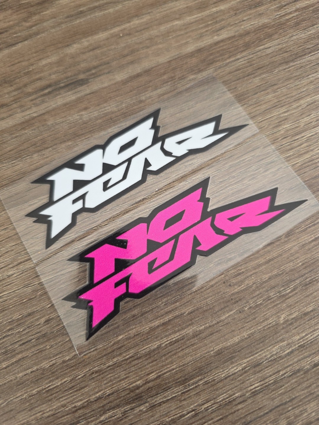 2X NO FEAR Wht/Blk And Pnk/Blk Outlined Raised UV DTF Decal STICKER 4in