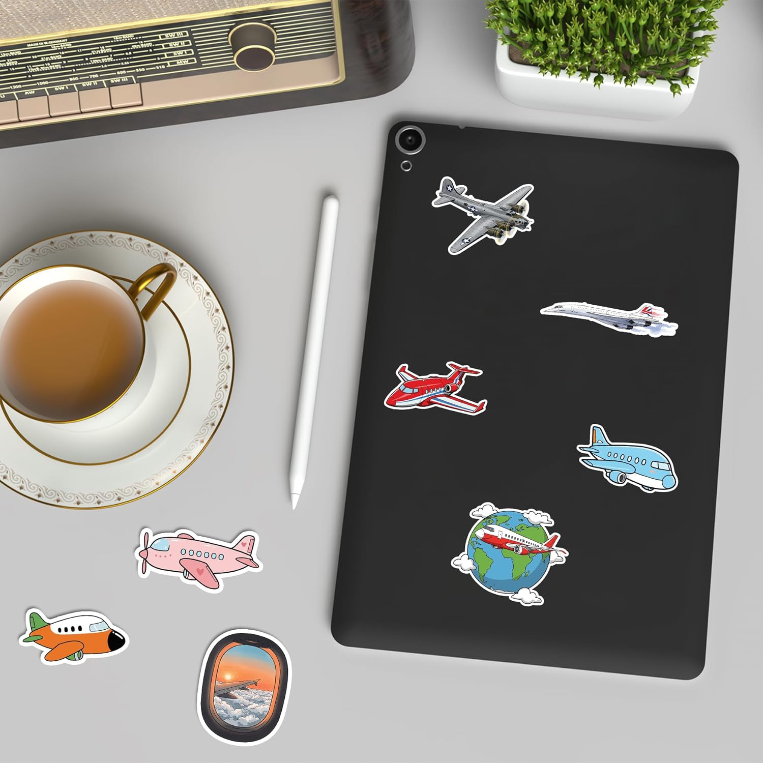 50 Pcs Airplane Vinyl Sticker Waterproof PVC Plane Decals Aircraft Stickers for