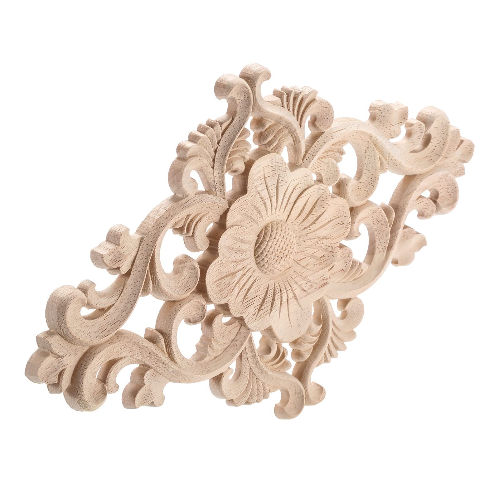 Wood Carved Appliques, 2Pcs Wooden Decorative Onlays, Unpainted Furniture Cen…