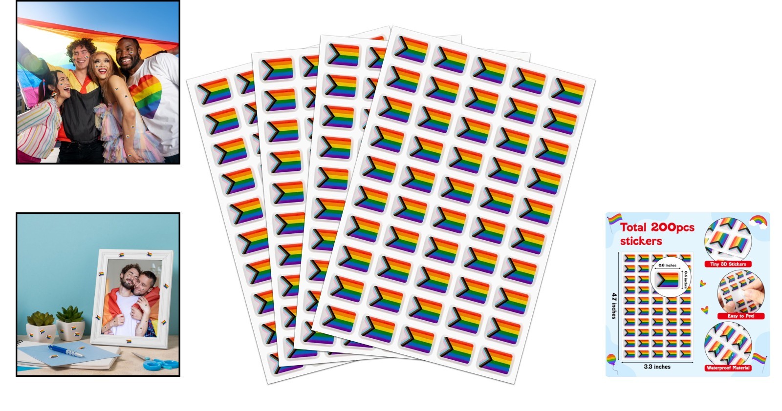 Express Your Pride with 200 Rainbow Flag Stickers – Fade Resistant Design