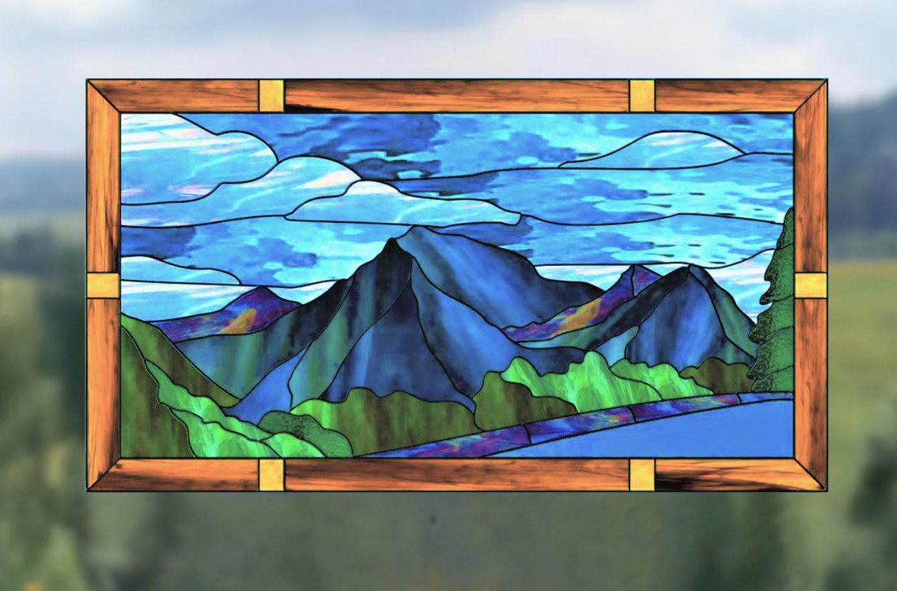 Scenic Mountain Faux Stained-Glass WINDOW CLING Size 10.6" Repositionable Vinyl