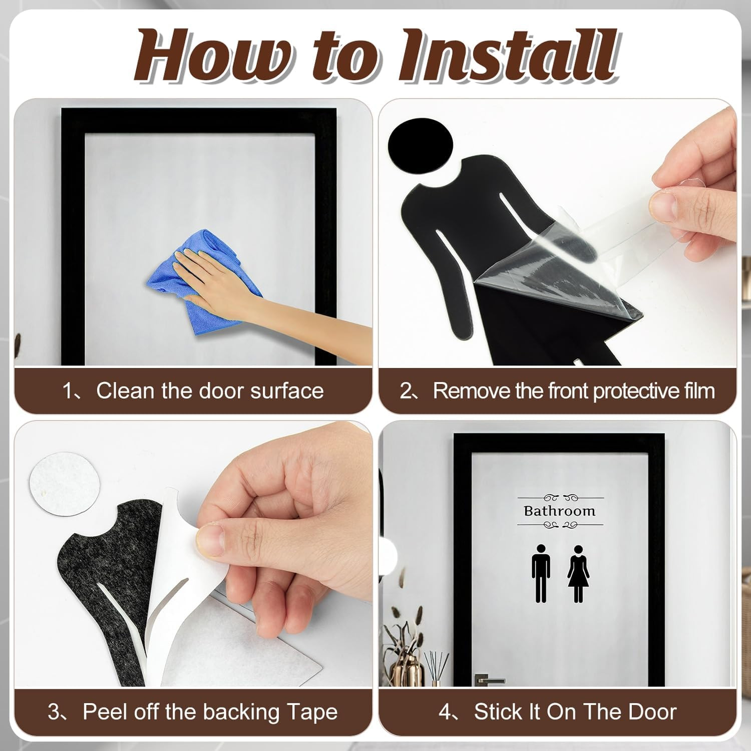 Bathroom Stickers for Door, Acrylic Adhesive Men and Women Door Signs | Toilet W