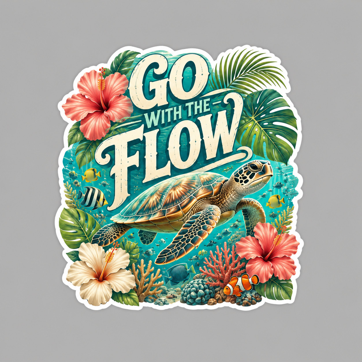 Sea Turtle Sticker Vinyl Decal Go With The Flow Tropical Ocean Beach Gift