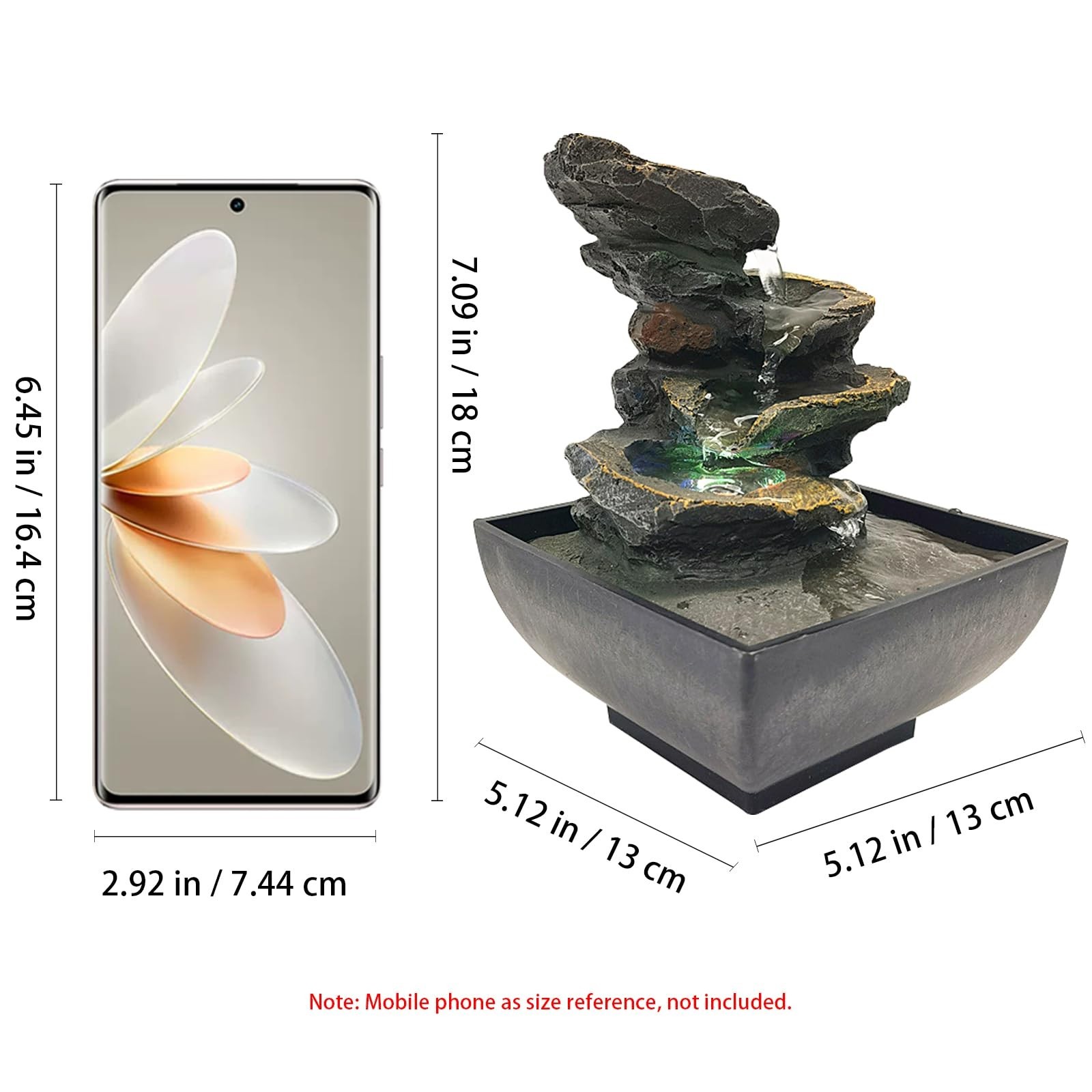 Indoor Tabletop Fountain Water Fountain with Light and Natural Waterfall Soun…